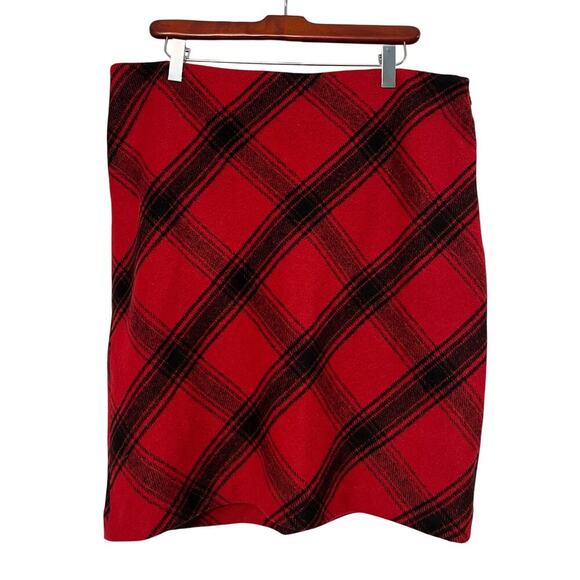 Talbots Plaid Skirt Wool Blend Red Black Size 14 Buffalo Check Holiday Christmas - Picture 1 of 6